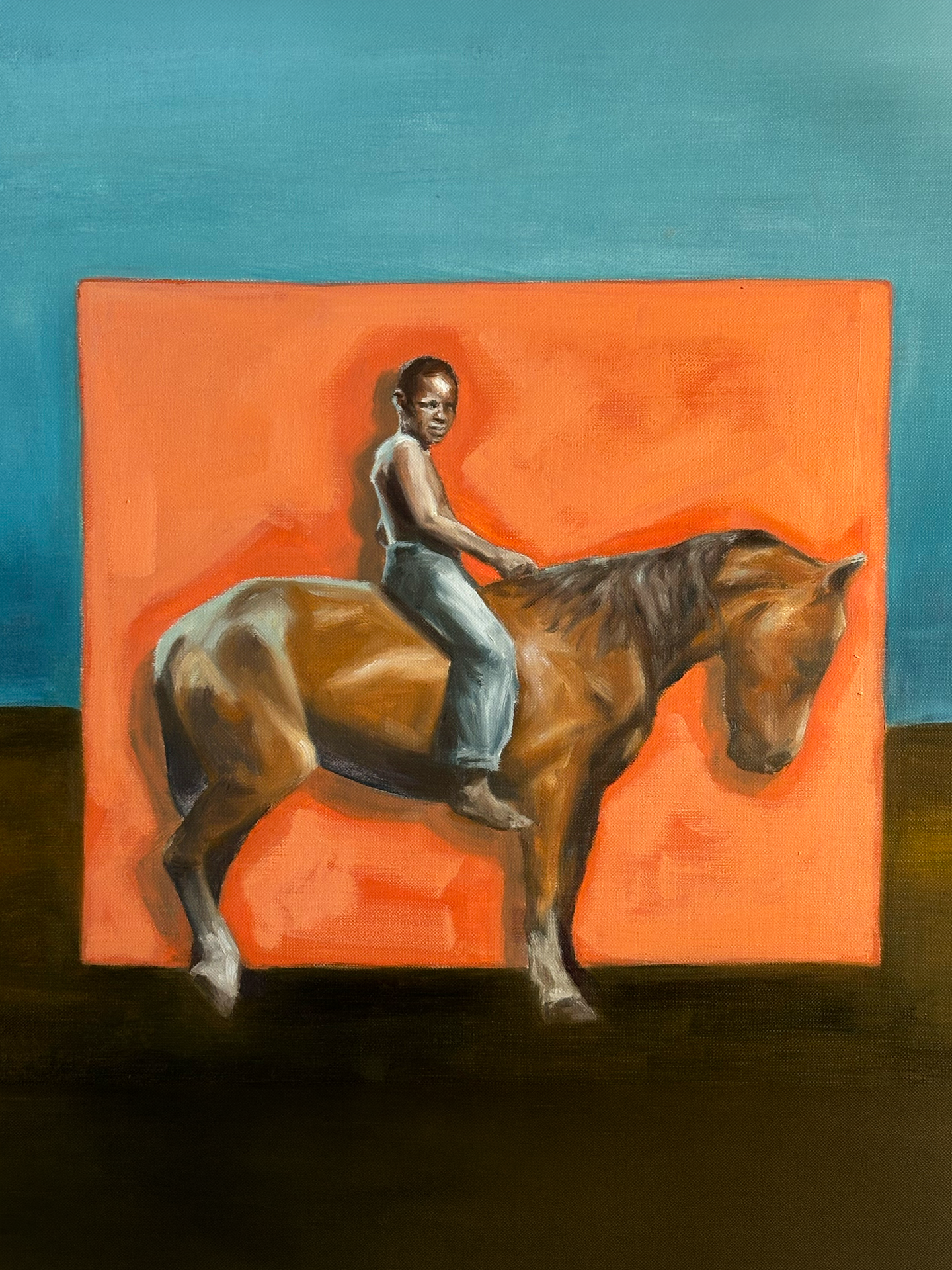 Oil painting of a horse in vivid colour, by Paloma Ahuja Cue